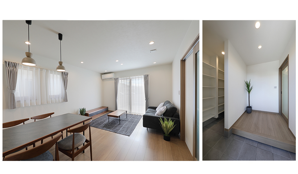 2階建てモデルハウス LDKと玄関ホール